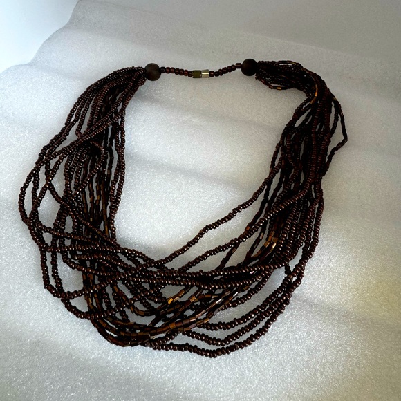 Artisan, multi-strand brown beaded necklace, magnetic clasp - Picture 3 of 5